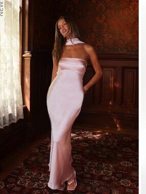 NWT Selfie Leslie Strapless Pink Satin Dress Damsel Small Gown Evening Small